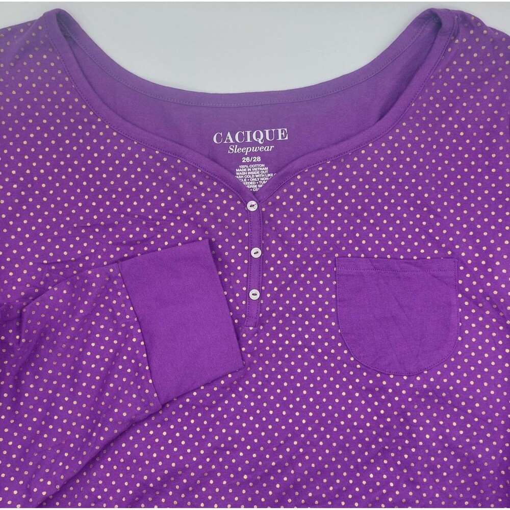 Cacique Sleepwear Polka Dot Henley Nightgown Women's 26/28 Midi Gold Polka Dots